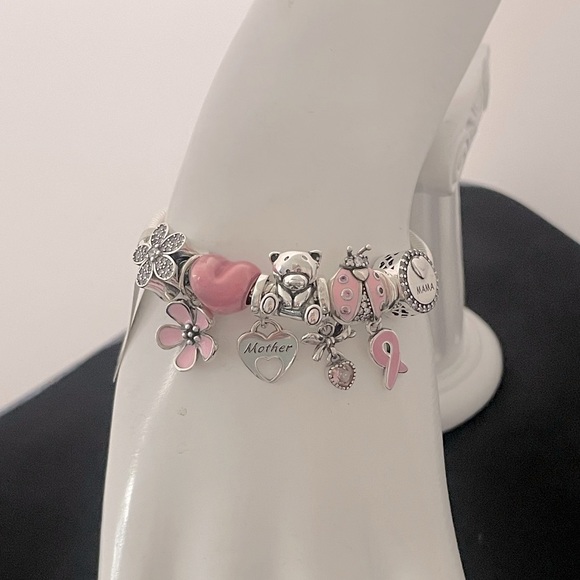 Linx Snake Chain Bracelet with Pink Mom Themed Charms